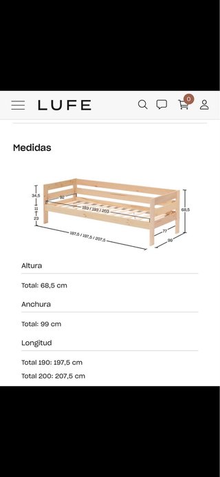 Cama Diván LUFE 90cm Madera Natural