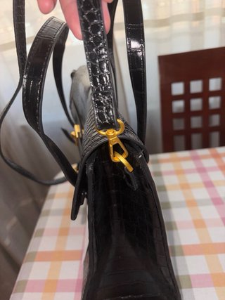 Bolso Mango Negro Efecto Cocodrilo