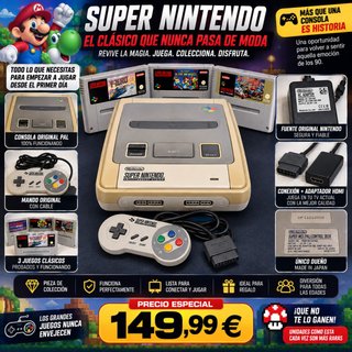 Super Nintendo Original + Accesorios. Incluye adap