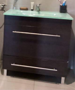 Mueble de baño lavabo marrón y verde, con cajon