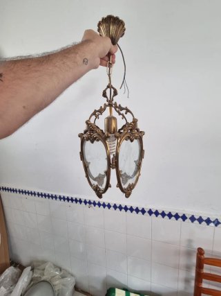 Lámpara de bronce y cristal