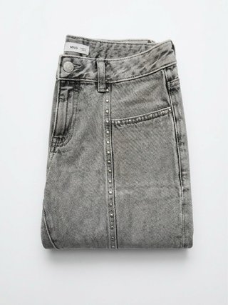 Pantalón Mango Gris Con Tachuelas