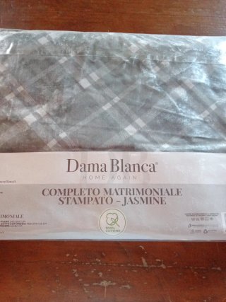 Completo Letto Matrimoniale 100% Cotone Dama Blanc