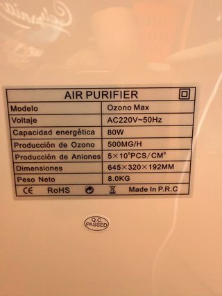 Purificador de aire Lufthous Ozono Max