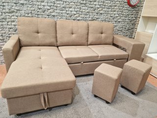 Sofá Cama Chaise Longue con Arcón y Puf