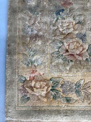 Tappeto cinese Pechino in seta beige multicolore