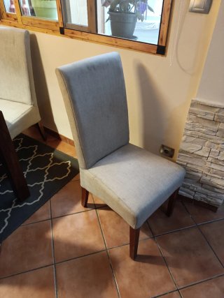 6 Sillas Comedor Madera y Tela Beige