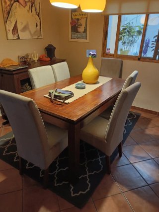6 Sillas Comedor Madera y Tela Beige