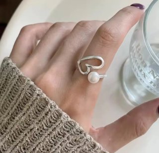 Anillo Corazón Plata 925 Ajustable Perla