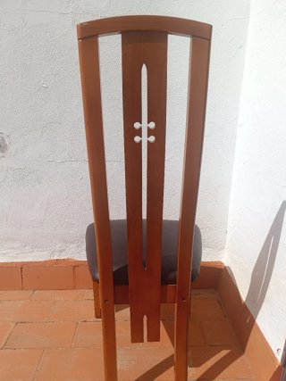 6 Sillas comedor de madera noble con asiento piel