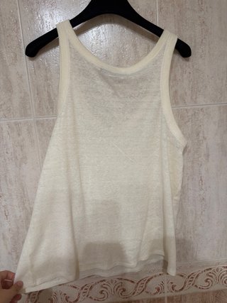 Top lino Mango escote redondo beige XS