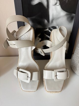 Sandalias Mango cuña esparto beige talla 38