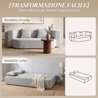 Divano Letto 2 Posti 2 in 1 con 2 Cuscini Sfoderab