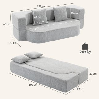 Divano Letto 2 Posti 2 in 1 con 2 Cuscini Sfoderab