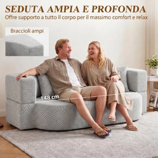 Divano Letto 2 Posti 2 in 1 con 2 Cuscini Sfoderab