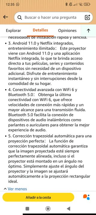 Mini proyector 4K WiFi 6 BT 5.4 Android 14