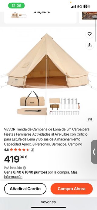 Tienda de Campaña VEVOR Lona 5m