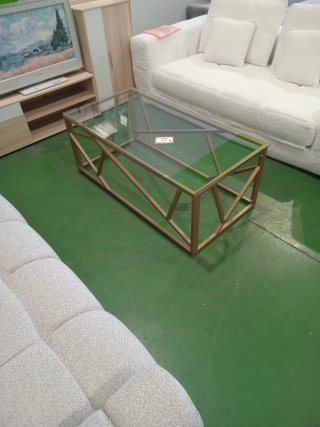 Mesa de centro cristal y metal dorado