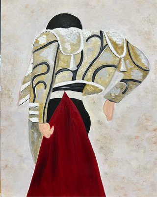 Cuadro óleo torero dorado y rojo