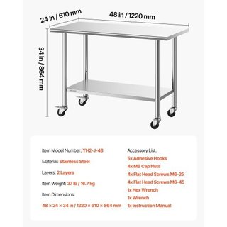 Mesa de trabajo de acero inoxidable, 61x122 cm Mes