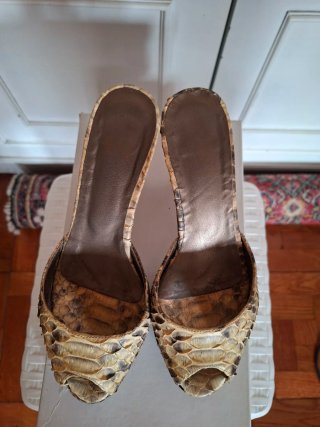 Zapato Peep Toe Piel Pitón Auténtico