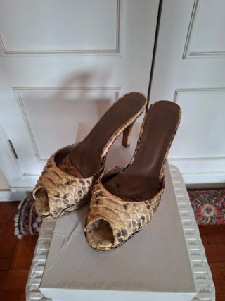 Zapato Peep Toe Piel Pitón Auténtico