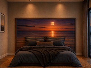 Cabecero de madera paisaje atardecer