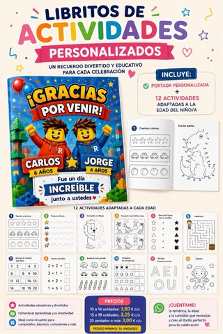 Libritos de actividades personalizados para cumple