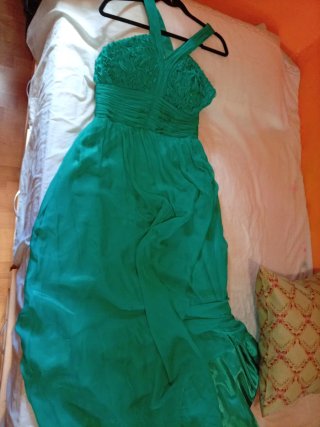 Vestido de fiesta verde azulado