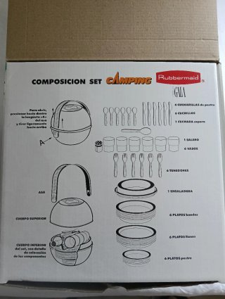 Set di stoviglie da campeggio blu e grigio
