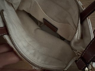 Bolso de tela con rayas marrones