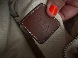 Bolso de tela con rayas marrones