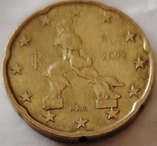 20 céntimos Italia error metal raro