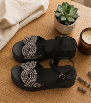 Sandalias plataforma mujer negro y plata