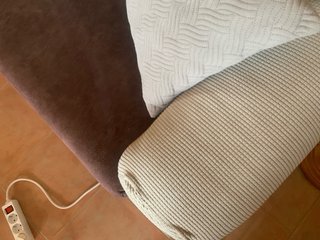 Sofá 3 plazas tela beige y marrón