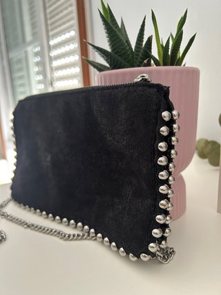 Bolso Negro Zara Tachuelas Cadena Plata