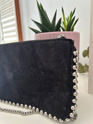 Bolso Negro Zara Tachuelas Cadena Plata