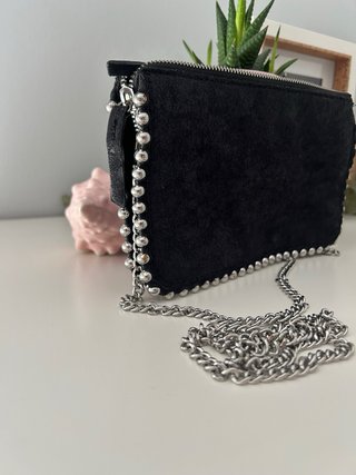 Bolso Negro Zara Tachuelas Cadena Plata