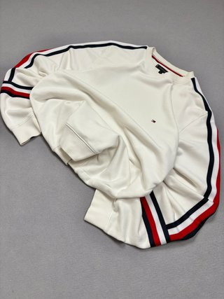 Sudadera Tommy Hilfiger Blanca Rayas Talla L