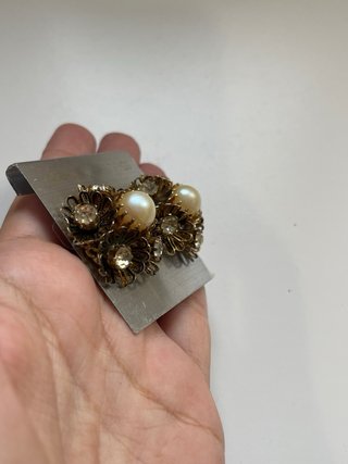 Pendientes vintage metal, perla y cristal dorado