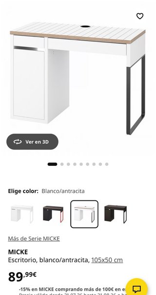 Escritorio MICKE IKEA Blanco/Antracita 105x50cm