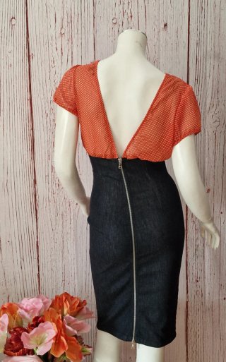 Vestido Denny Rose Lunares Naranja y Azul