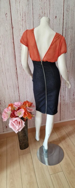 Vestido Denny Rose Lunares Naranja y Azul