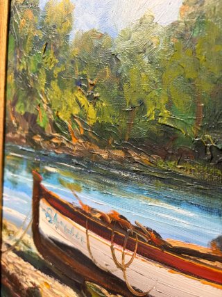 Cuadro antiguo: Barcas en río