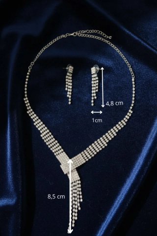Conjunto Joyas Strass Plateado Brillante Elegante