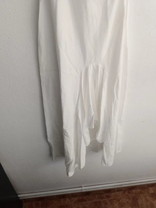 Vestido Zara blanco asimétrico volantes lino M