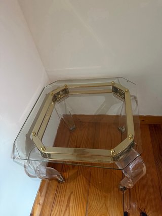 Mesa de cristal vintage con patas doradas
