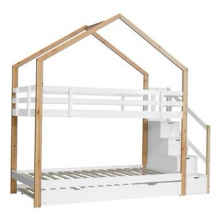 Litera con cama nido blanca y madera