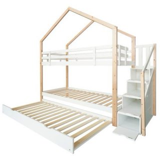 Litera con cama nido blanca y madera