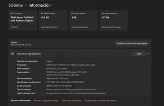 Portátil Gaming Asus ROG con Tarjeta Gráfica